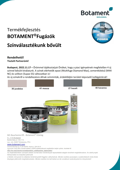 BOTAMENT® Fugázók Színválasztékunk bővült